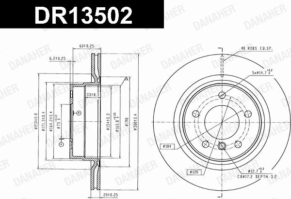 Danaher DR13502 - Гальмівний диск autozip.com.ua