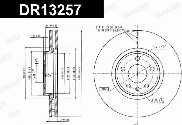 Danaher DR13257 - Гальмівний диск autozip.com.ua