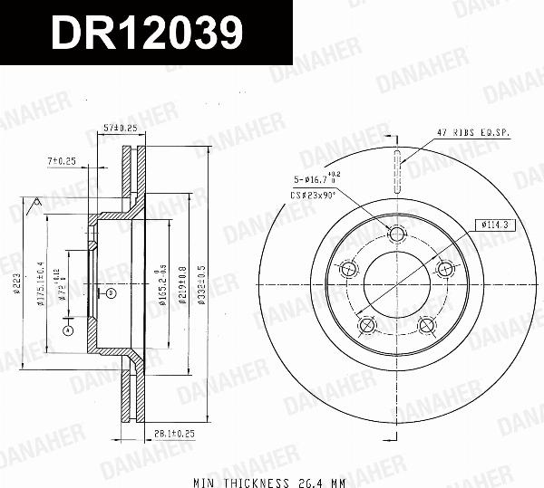 Danaher DR12039 - Гальмівний диск autozip.com.ua