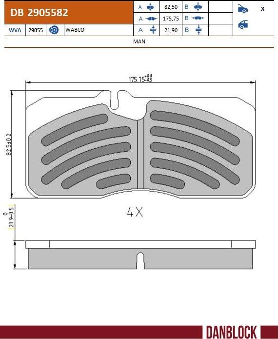 DANBLOCK DB 2905582 - Гальмівні колодки, дискові гальма autozip.com.ua