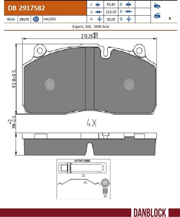 DANBLOCK DB 2917582 - Гальмівні колодки, дискові гальма autozip.com.ua