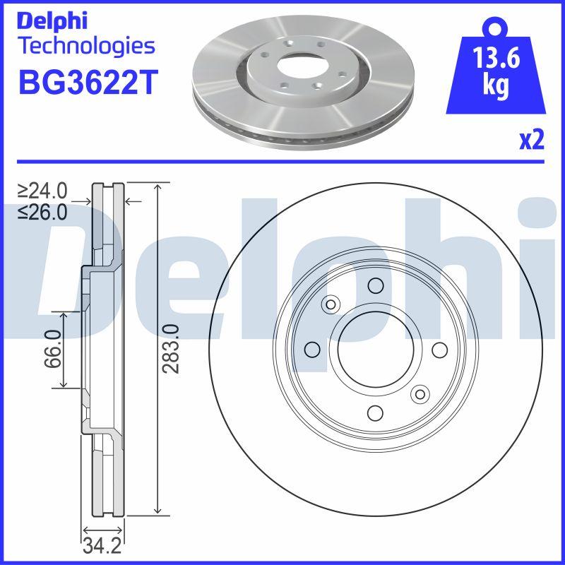 Delphi BG3622T - Гальмівний диск autozip.com.ua