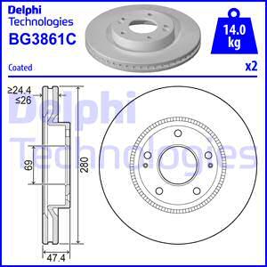 Delphi BG3861C - Гальмівний диск autozip.com.ua