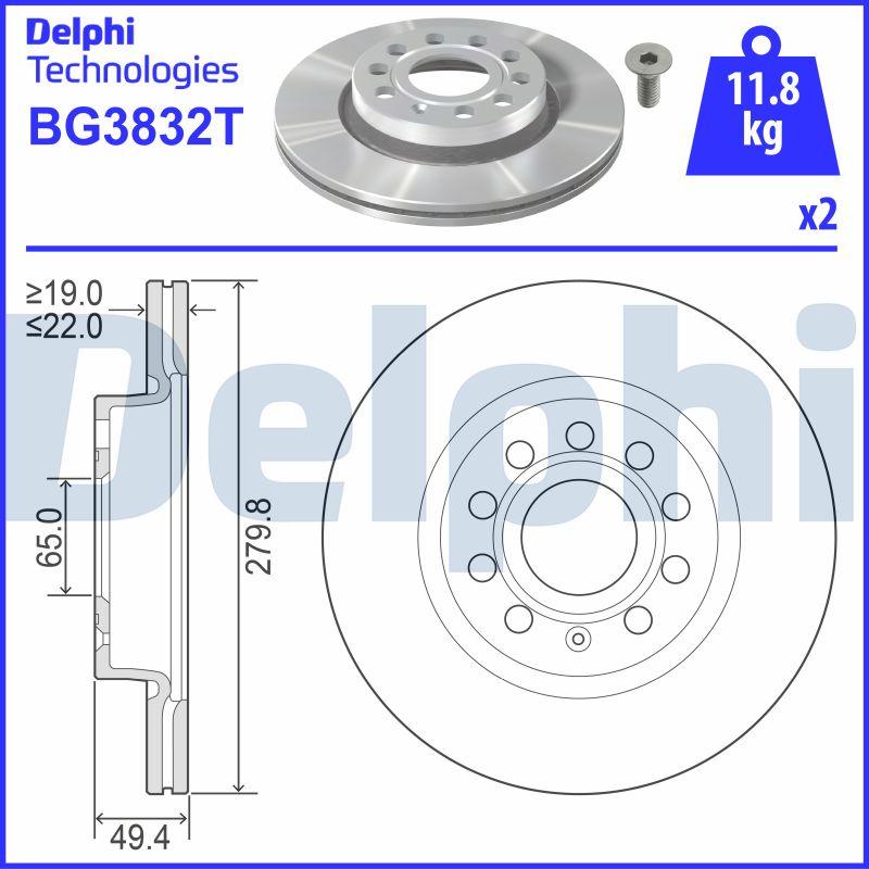 Delphi BG3832T - Гальмівний диск autozip.com.ua