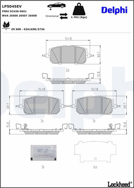 Delphi LP5045EV - Гальмівні колодки, дискові гальма autozip.com.ua