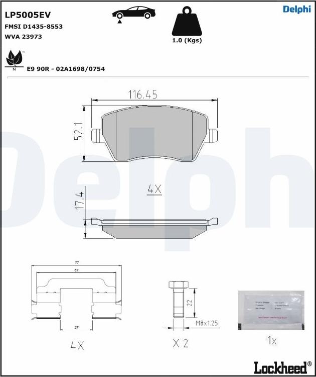 Delphi LP5005EV - Гальмівні колодки, дискові гальма autozip.com.ua