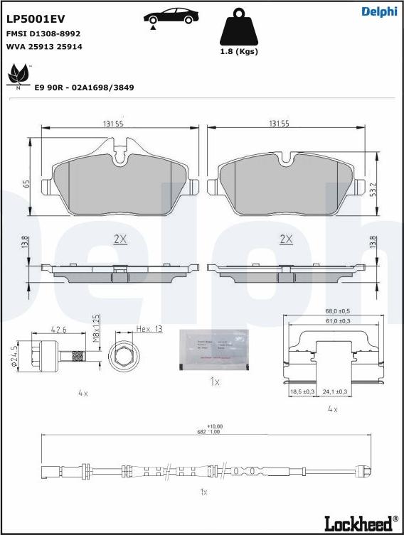 Delphi LP5001EV - Гальмівні колодки, дискові гальма autozip.com.ua