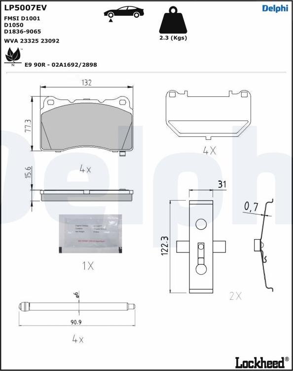 Delphi LP5007EV - Гальмівні колодки, дискові гальма autozip.com.ua