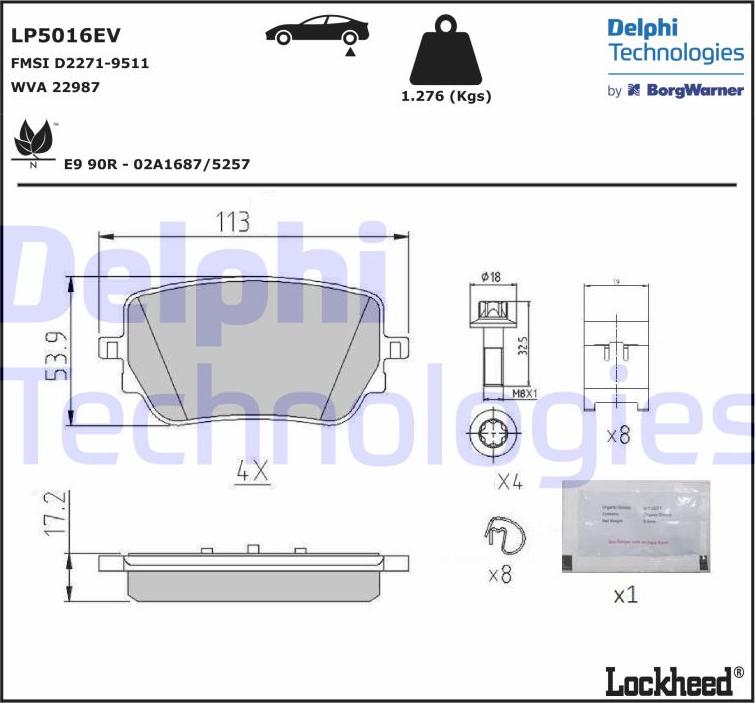 Delphi LP5016EV - Гальмівні колодки, дискові гальма autozip.com.ua