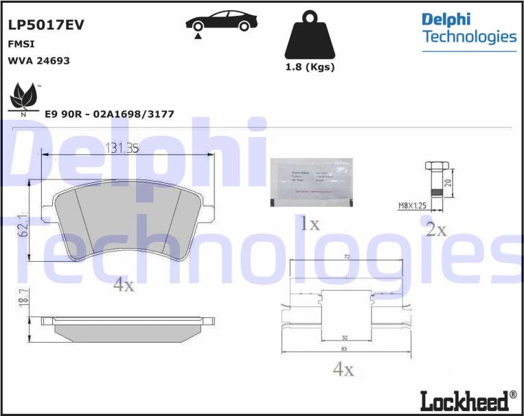 Delphi LP5017EV - Гальмівні колодки, дискові гальма autozip.com.ua