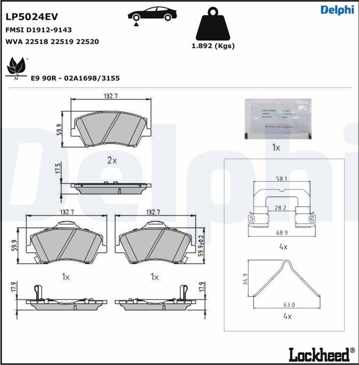 Delphi LP5024EV - Гальмівні колодки, дискові гальма autozip.com.ua