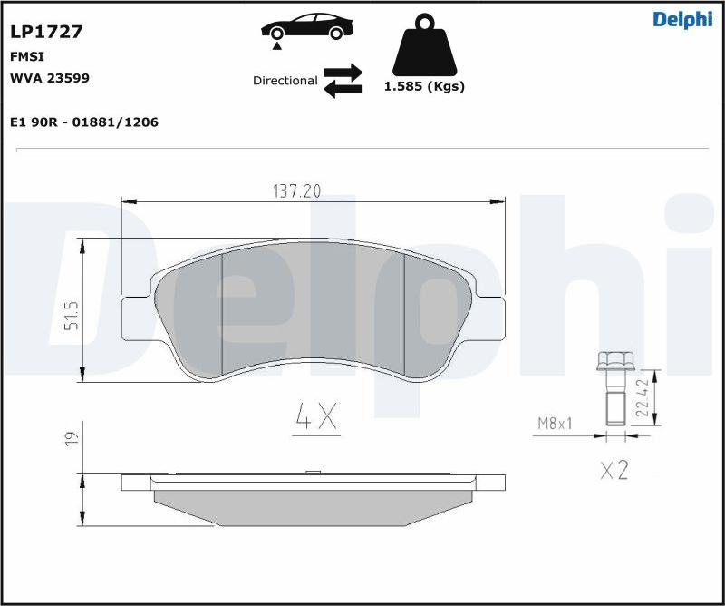 Delphi LP1727.D - Гальмівні колодки, дискові гальма autozip.com.ua
