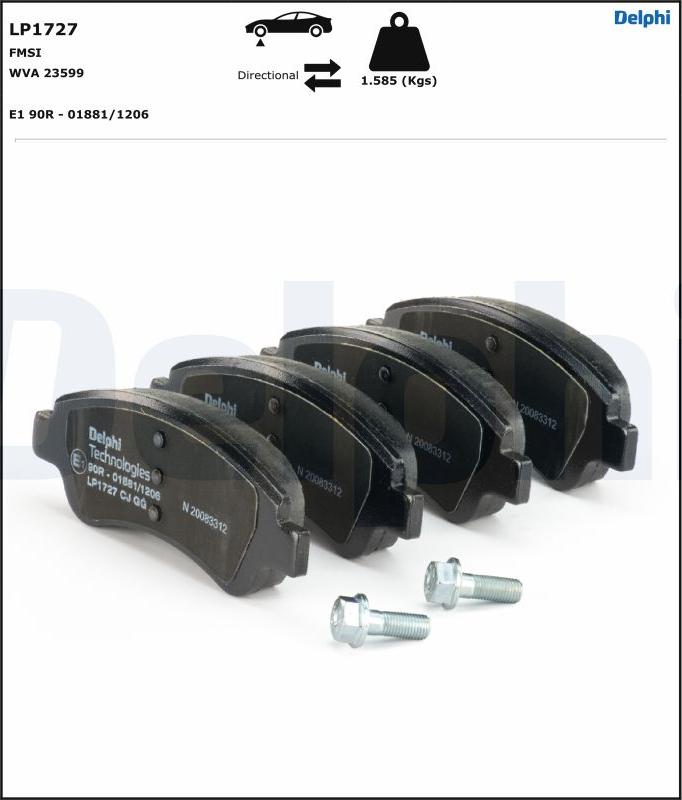 Delphi LP1727.D - Гальмівні колодки, дискові гальма autozip.com.ua