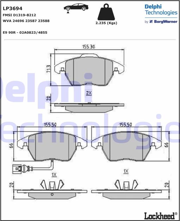 Delphi LP3694 - Гальмівні колодки, дискові гальма autozip.com.ua