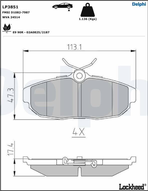 Delphi LP3851 - Гальмівні колодки, дискові гальма autozip.com.ua