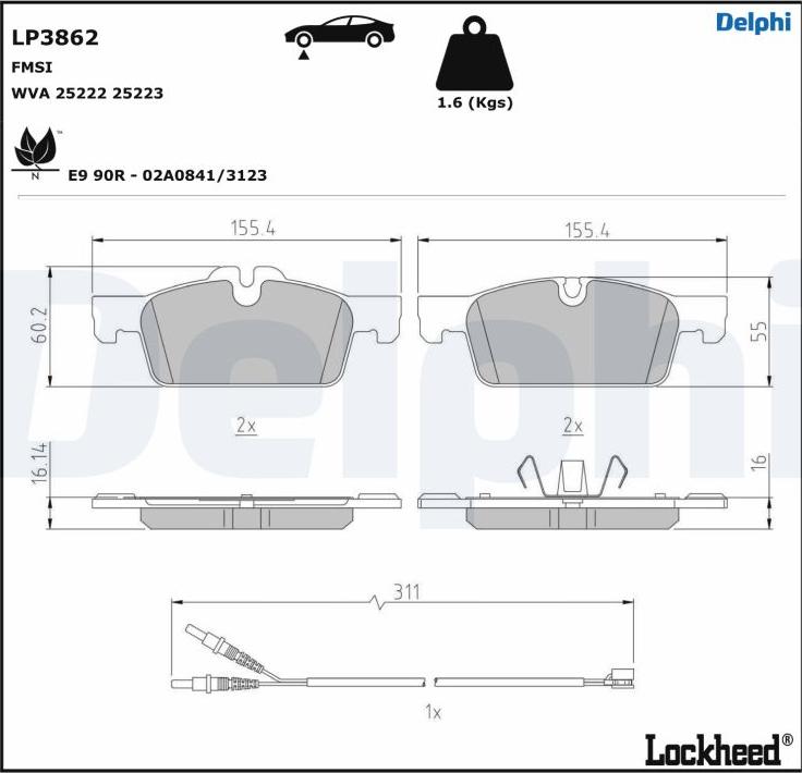 Delphi LP3862 - Гальмівні колодки, дискові гальма autozip.com.ua