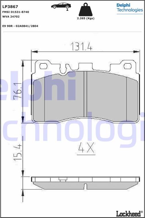 Delphi LP3867 - Гальмівні колодки, дискові гальма autozip.com.ua