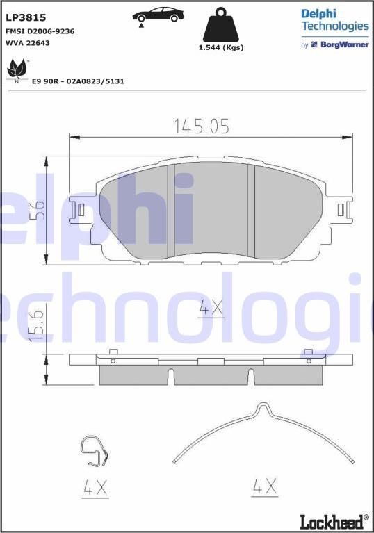 Delphi LP3815 - Гальмівні колодки, дискові гальма autozip.com.ua