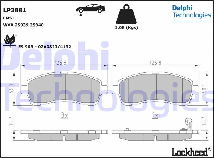 Delphi LP3881 - Гальмівні колодки, дискові гальма autozip.com.ua