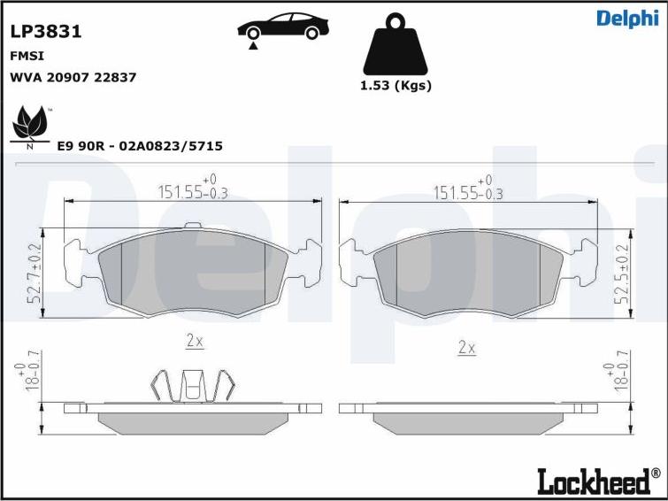 Delphi LP3831 - Гальмівні колодки, дискові гальма autozip.com.ua