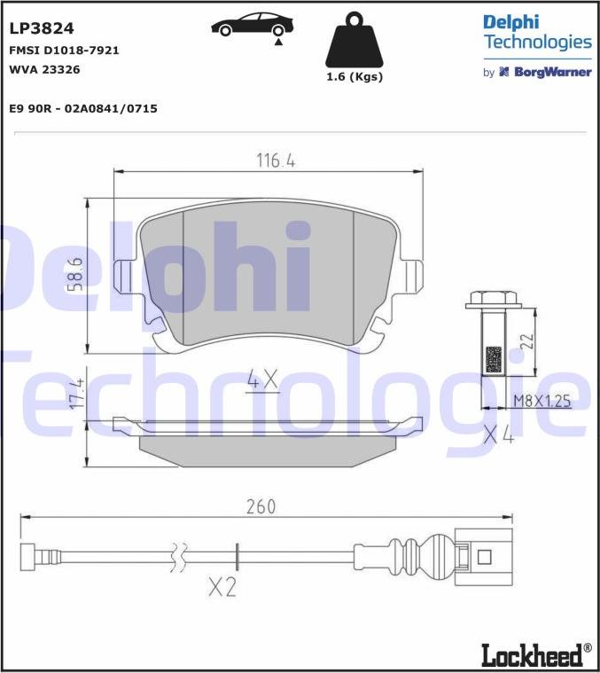Delphi LP3824 - Гальмівні колодки, дискові гальма autozip.com.ua
