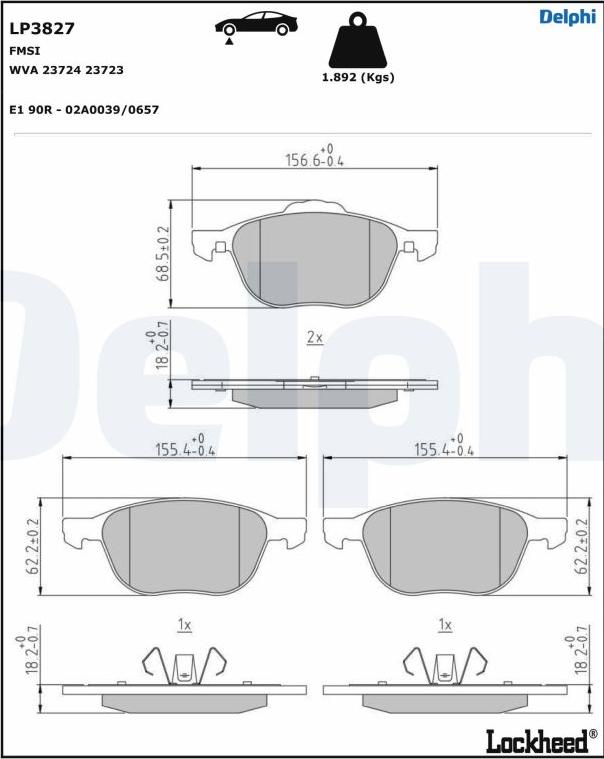 Delphi LP3827 - Гальмівні колодки, дискові гальма autozip.com.ua