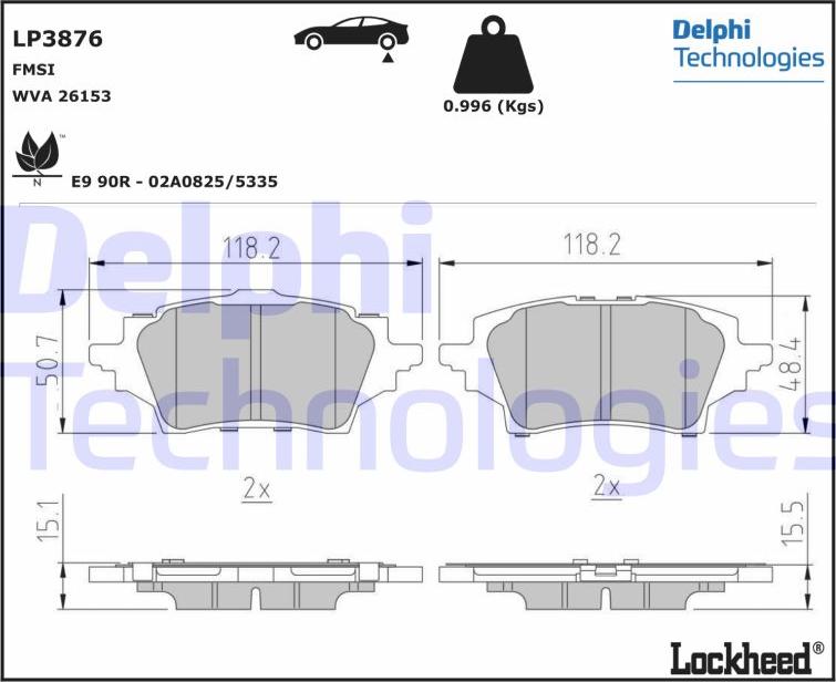 Delphi LP3876 - Гальмівні колодки, дискові гальма autozip.com.ua