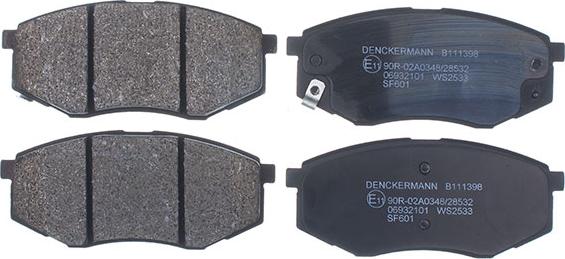 Denckermann B111398 - Гальмівні колодки дискові перед. Hyundai Sonata 2.4 YF 10- autozip.com.ua