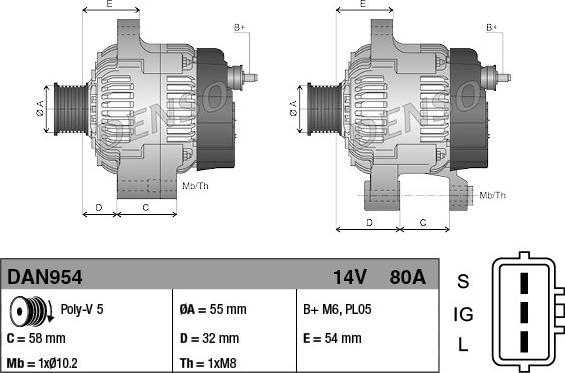 Denso DAN954 - Генератор autozip.com.ua