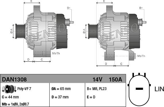 Denso DAN1308 - Генератор autozip.com.ua