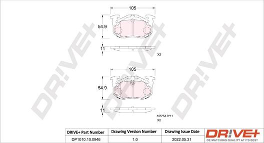 Dr!ve+ DP1010.10.0946 - Гальмівні колодки, дискові гальма autozip.com.ua