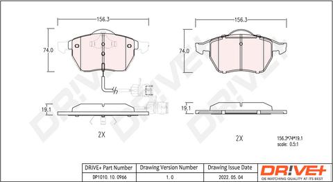 Dr!ve+ DP1010.10.0966 - Гальмівні колодки, дискові гальма autozip.com.ua