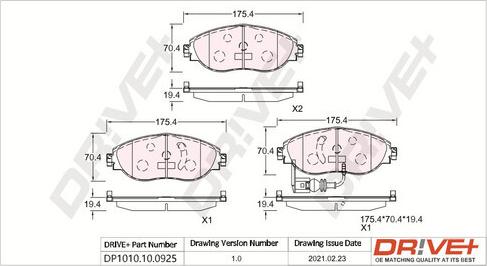 Dr!ve+ DP1010.10.0925 - Гальмівні колодки, дискові гальма autozip.com.ua