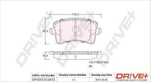 Dr!ve+ DP1010.10.0413 - Гальмівні колодки, дискові гальма autozip.com.ua