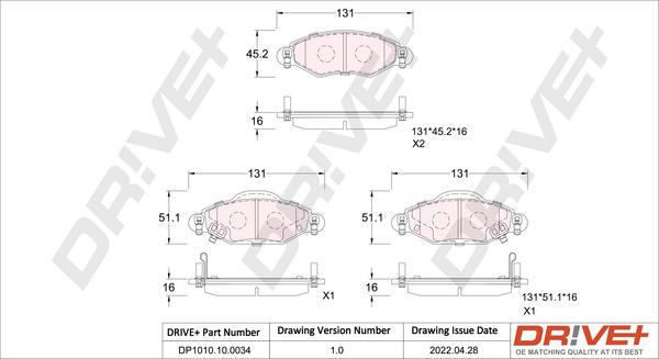 Dr!ve+ DP1010.10.0034 - Гальмівні колодки, дискові гальма autozip.com.ua