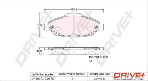 Dr!ve+ DP1010.10.0178 - Гальмівні колодки, дискові гальма autozip.com.ua