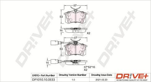 Dr!ve+ DP1010.10.0833 - Гальмівні колодки, дискові гальма autozip.com.ua