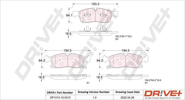 Dr!ve+ DP1010.10.0310 - Гальмівні колодки, дискові гальма autozip.com.ua