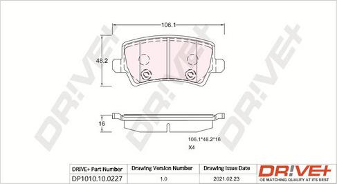 Dr!ve+ DP1010.10.0227 - Гальмівні колодки, дискові гальма autozip.com.ua