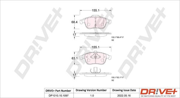 Dr!ve+ DP1010.10.1097 - Гальмівні колодки, дискові гальма autozip.com.ua