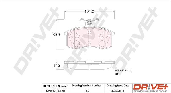 Dr!ve+ DP1010.10.1165 - Гальмівні колодки, дискові гальма autozip.com.ua