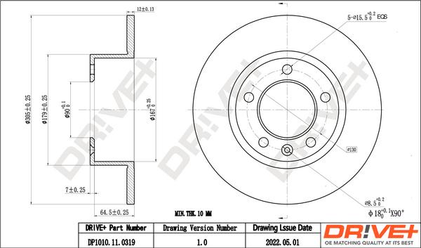 Dr!ve+ DP1010.11.0319 - Гальмівний диск autozip.com.ua