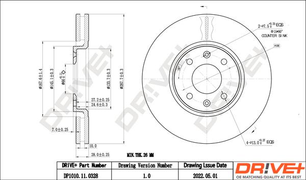 Dr!ve+ DP1010.11.0328 - Гальмівний диск autozip.com.ua