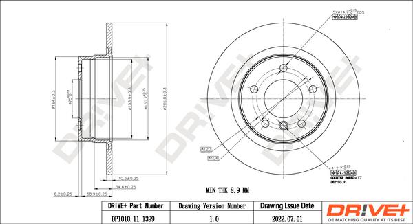 Dr!ve+ DP1010.11.1399 - Гальмівний диск autozip.com.ua