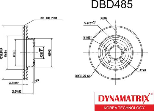 Dynamatrix DBD485 - Гальмівний диск autozip.com.ua