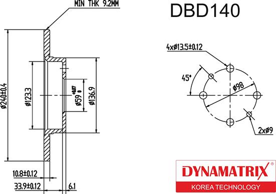 Dynamatrix DBD140 - Гальмівний диск autozip.com.ua