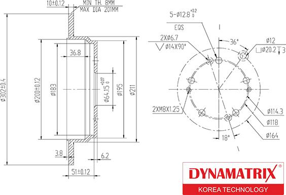 Dynamatrix DBD1608 - Гальмівний диск autozip.com.ua