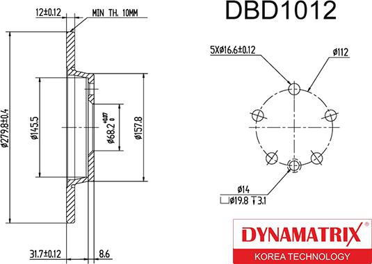 Dynamatrix DBD1012 - Гальмівний диск autozip.com.ua