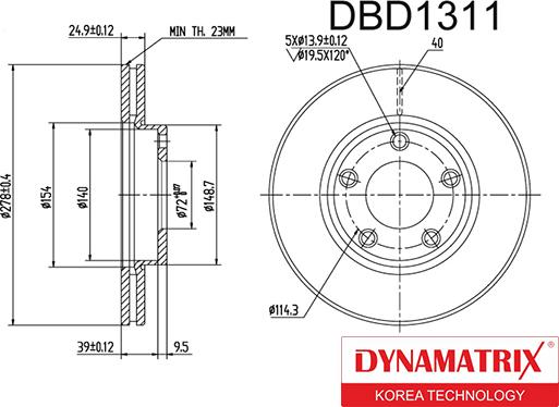 Dynamatrix DBD1311 - Гальмівний диск autozip.com.ua