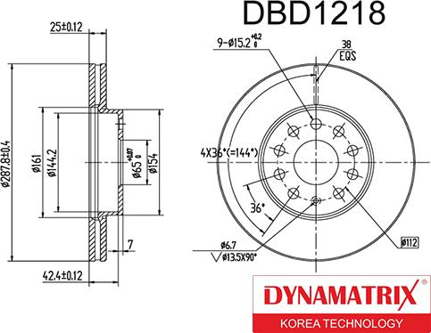 Dynamatrix DBD1218 - Гальмівний диск autozip.com.ua